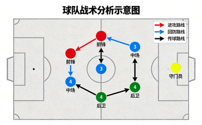 足球战术分析示意图，展示球队阵型和跑动路线